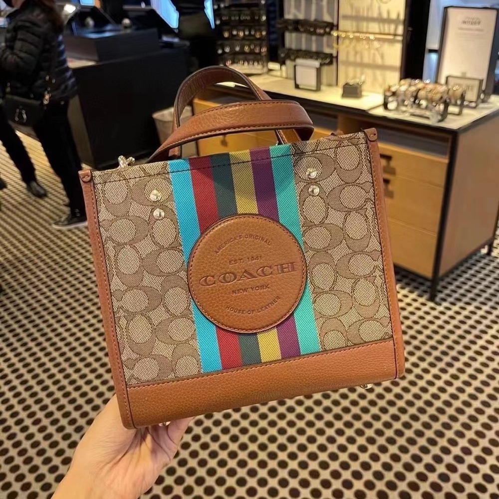 Coach Dempsey Tote 22 In Signature Jacquard With Stripe And Coach Patch